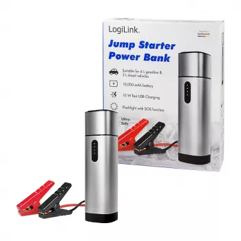 LogiLink PA0266 Car Jump Starter & Power Bank, 10000 mAh, 12V/400A Peak, USB-C PD, LED Flashlight