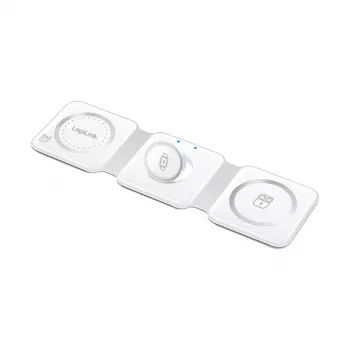 LOGILINK PA0344 Magnetic Wireless Charger 3-in-1 for Apple Devices, White, Foldable, MagSafe, 15W