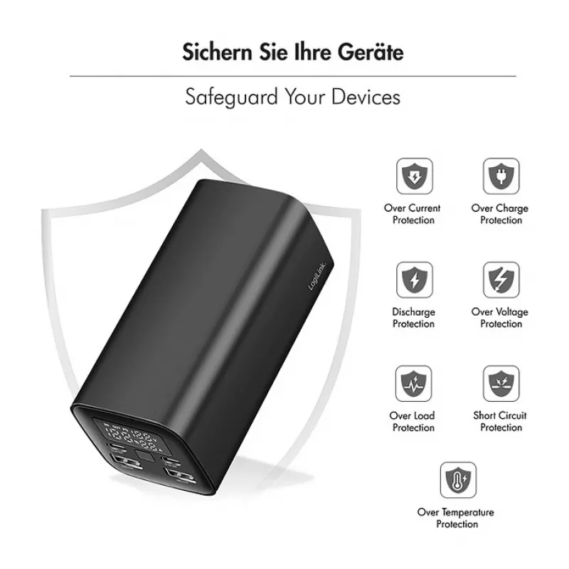 Logilink PA0350 Mobile Power Bank, 20,000 mAh, 65W PD & QC 3.0, Black
