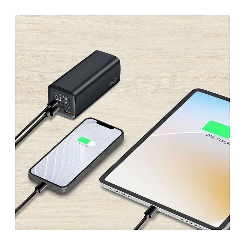 Logilink PA0350 Mobile Power Bank, 20,000 mAh, 65W PD & QC 3.0, Black