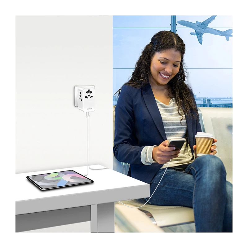 LOGILINK PA0357 USB-A/C Travel Charger, 70 W GaN, 4-Port, 2x USB-A (QC), 2x USB-C (PD), Slim, White