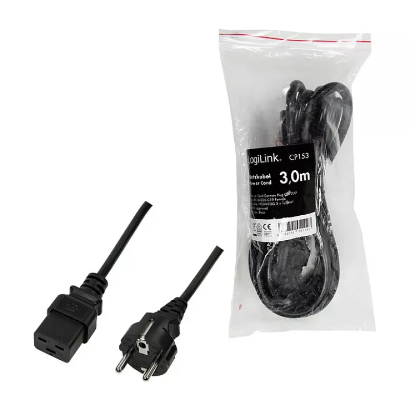 Logilink Power Cable, CEE 7/7 to IEC C19, Black, 3 m