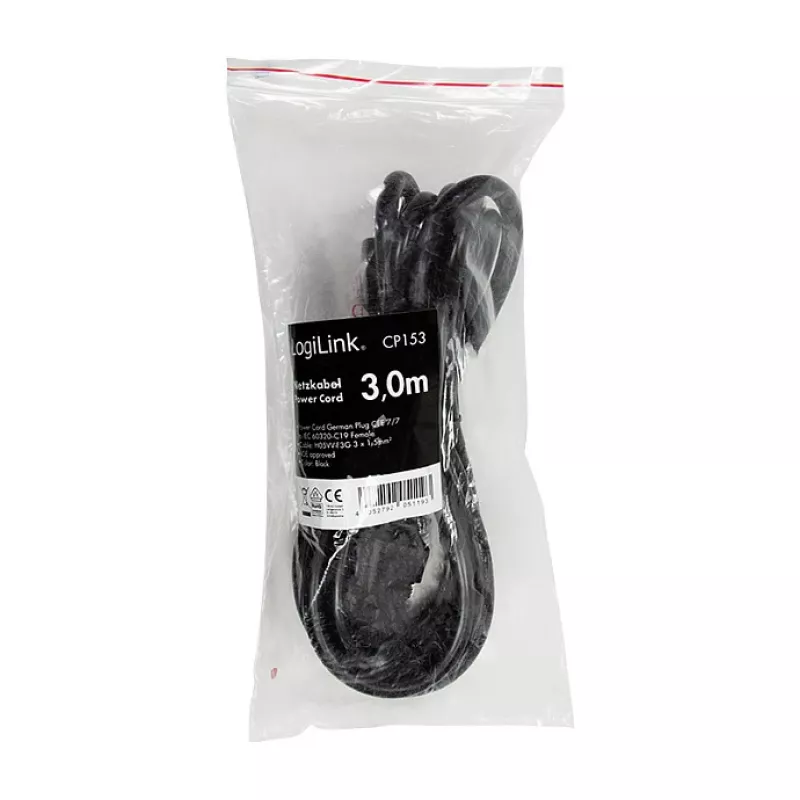 Logilink Power Cable, CEE 7/7 to IEC C19, Black, 3 m