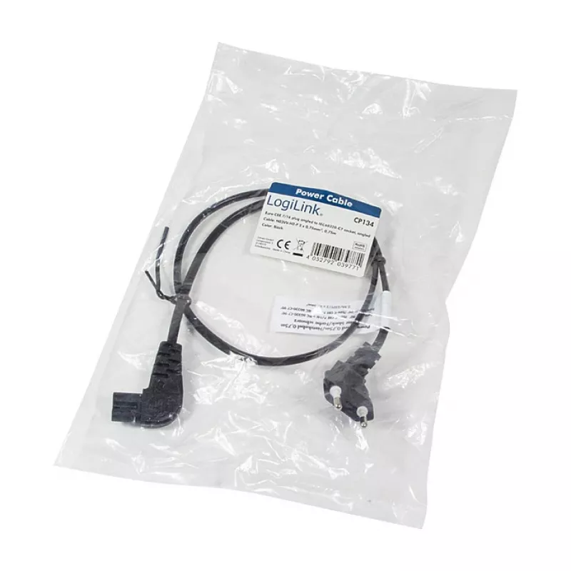 LogiLink Power Cable Europlug CEE 7/16 to IEC C7 0.75 m Black