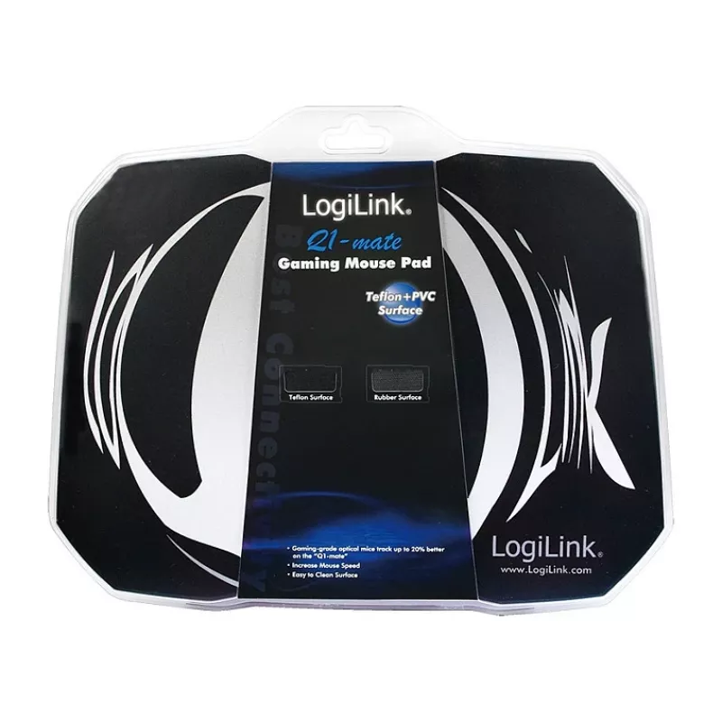 LogiLink Q1 Mate Gaming Mouse Pad XL – Micro-Woven Fabric, Anti-Slip Rubber Base, Stitched Edges, Black Desk Mat