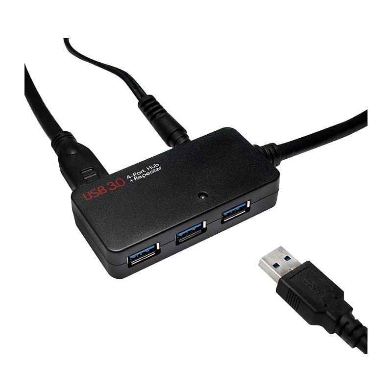 LOGILINK UA0262 USB 3.0 Active Extension Cable with 4-Port Hub, USB-A Male to 4x USB-A Female, 10m, Black