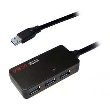 LOGILINK UA0262 USB 3.0 Active Extension Cable with 4-Port Hub, USB-A Male to 4x USB-A Female, 10m, Black