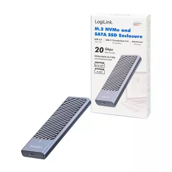 LogiLink UA0435 USB 3.2 Gen 2x2 SSD Enclosure, M.2 NVMe/SATA, USB-C, 20 Gbps, Grey