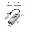 Logilink UA0440 USB 3.2 Gen 1 3-Port Hub with Gigabit Ethernet Adapter, USB-C and USB-A Connection, Aluminum