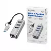 Logilink UA0440 USB 3.2 Gen 1 3-Port Hub with Gigabit Ethernet Adapter, USB-C and USB-A Connection, Aluminum