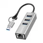 Logilink UA0440 USB 3.2 Gen 1 3-Port Hub with Gigabit Ethernet Adapter, USB-C and USB-A Connection, Aluminum