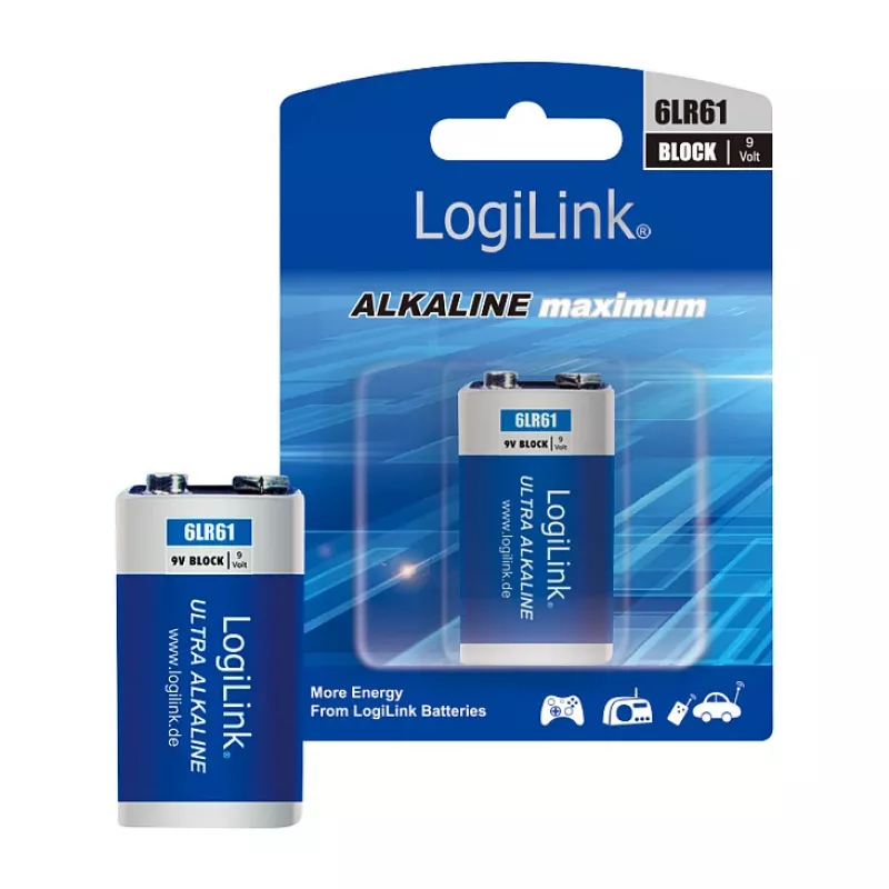 LogiLink Ultra Power Alkaline 9V Battery, 1-Pack Blister