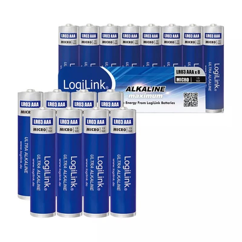 LogiLink Ultra Power Alkaline AAA Batteries, 8 Pack, 1.5V, Longlife Power, Mercury-Free