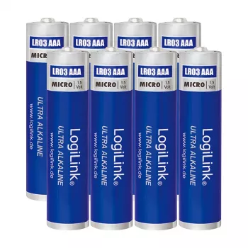 LogiLink Ultra Power Alkaline AAA Batteries, 8 Pack, 1.5V, Longlife Power, Mercury-Free