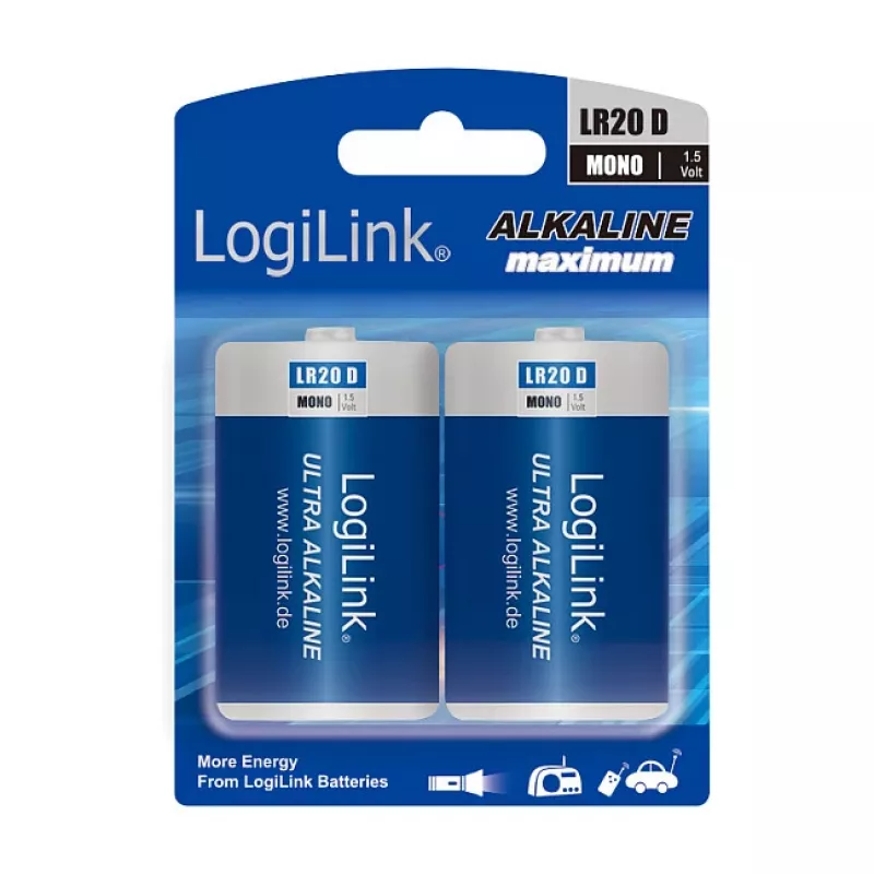 LogiLink Ultra Power Alkaline D Battery LR20 2-Pack Blister