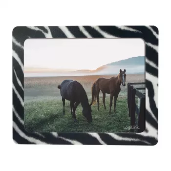 LogiLink Ultra-Thin Mouse Pad with Integrated Photo Frame, Zebra Design, Non-Slip Rubber Base, 2 mm, 10 x 15 cm Photo, Black/White