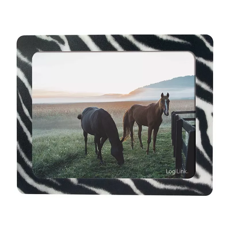 LogiLink Ultra-Thin Mouse Pad with Integrated Photo Frame, Zebra Design, Non-Slip Rubber Base, 2 mm, 10 x 15 cm Photo, Black/White