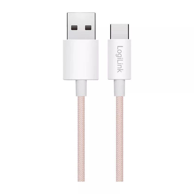 LogiLink USB 2.0 Type-C Cable, A/M to C/M, 480 Mbps, 60W, Nylon, Pink, 0.5 m