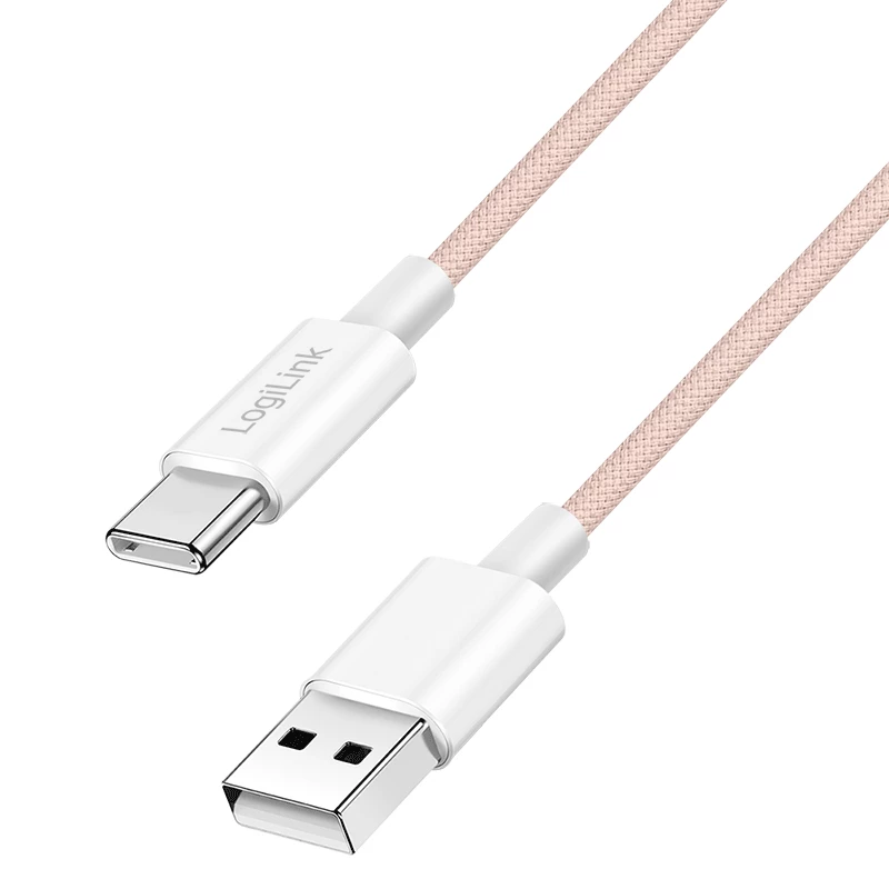 LogiLink CU0324 USB 2.0 Type-C Cable, A/M to C/M, 480 Mbps, 60W, Nylon, Pink, 1 m