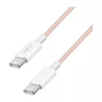 LogiLink USB 2.0 Type-C to Type-C Cable, 1m, 60W Power Delivery, Nylon Braided, Pink