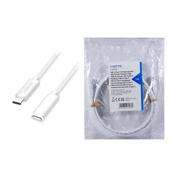 Logilink USB 2.0 USB-C Extension Cable (Male to Female) – 100W PD, 480 Mbps, White, 2m