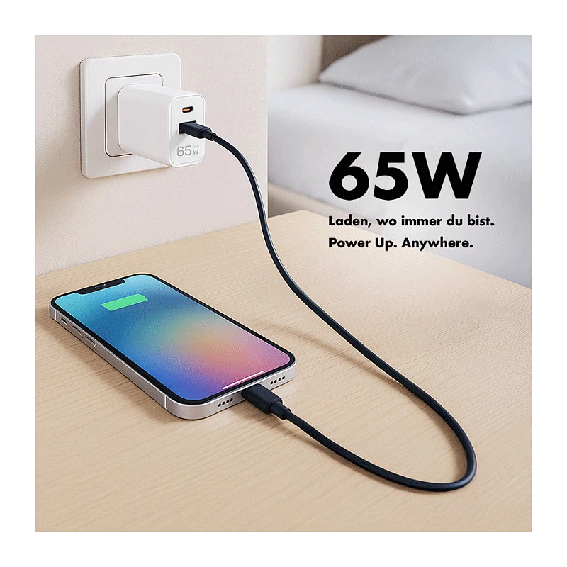 Logilink USB-A/C Charger 65 W GaN, 1x USB-A (QC), 1x USB-C (PD), White