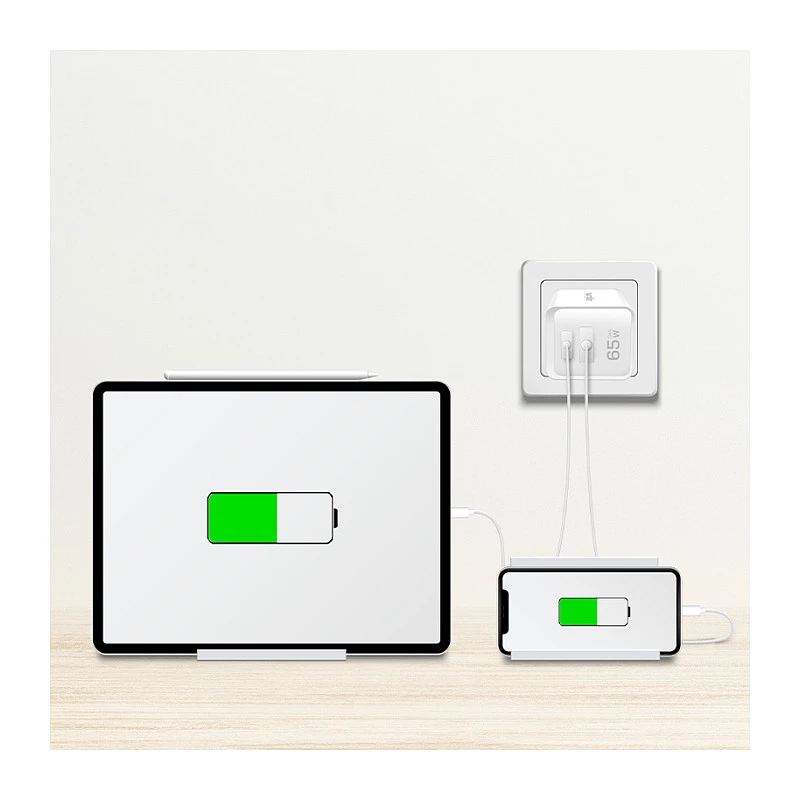 Logilink USB-A/C Charger 65 W GaN, 1x USB-A (QC), 1x USB-C (PD), White