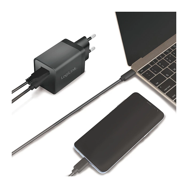 Logilink USB-A/C Charging Kit, 15 W, Each 1x USB-A, 1x USB-C, Black