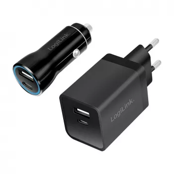 Logilink USB-A/C Charging Kit, 15 W, Each 1x USB-A, 1x USB-C, Black