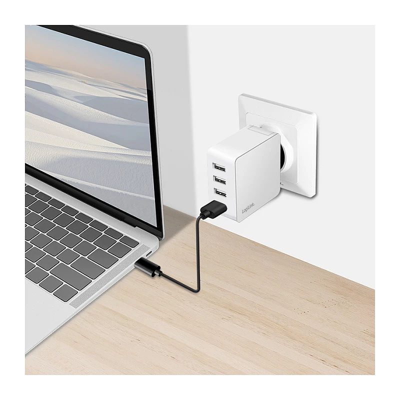 Logilink USB-A charger, 24 W, 4-port, 4x USB-A, White