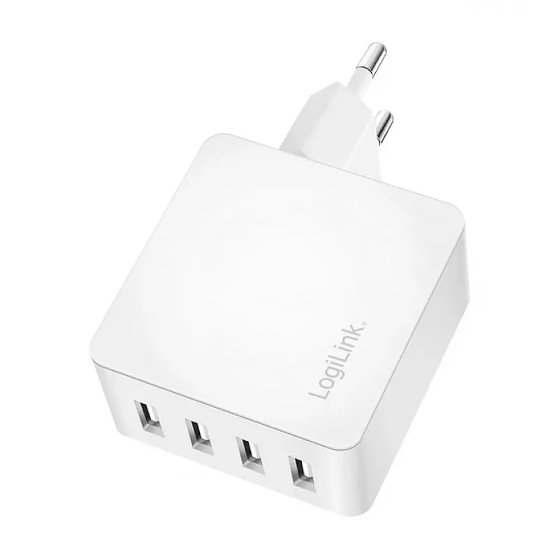 Logilink USB-A charger, 24 W, 4-port, 4x USB-A, White