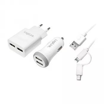 Logilink USB-A Charging Kit, 10.5 W / 10 W, 2-port, 2x USB-A, White