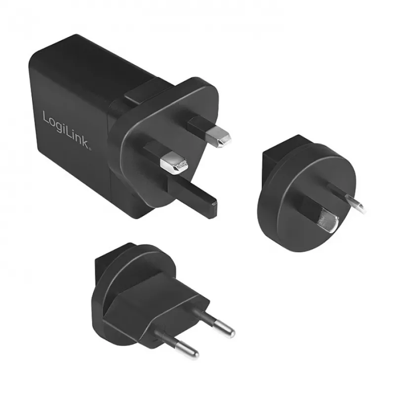 Logilink USB-A Travel Charger, 18 W, GaN, 1-Port, 1x USB-A (QC), Black