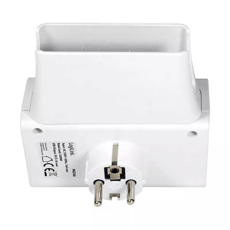 LogiLink USB-A Wall Charger 10.5W 2-Port with Charging Cradle, White