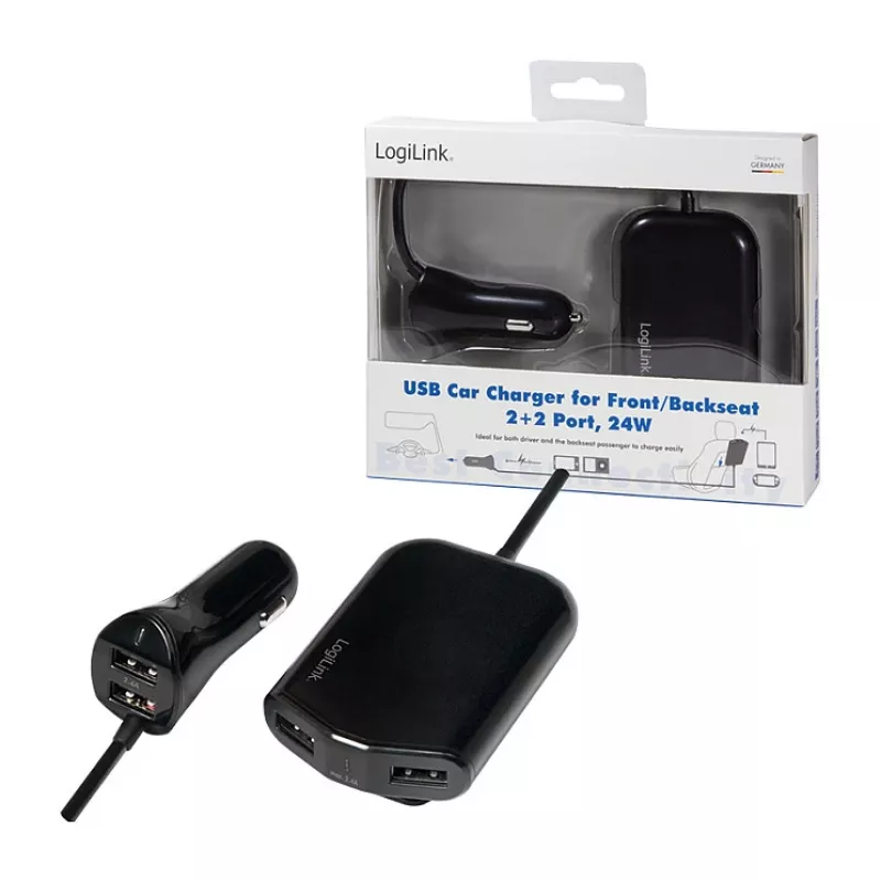 Logilink USB Car Charger, 2+2 Port, 24W, black