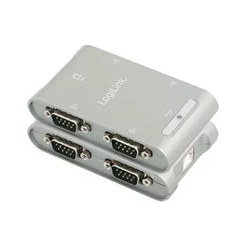 LogiLink USB to 4x Serial Adapter, FTDI FT4232HL, 1 Mbps per Port, USB 2.0, 0.8 m Cable, RS232 DB9 Male, ESD 15KV, Bus-Powered, Black