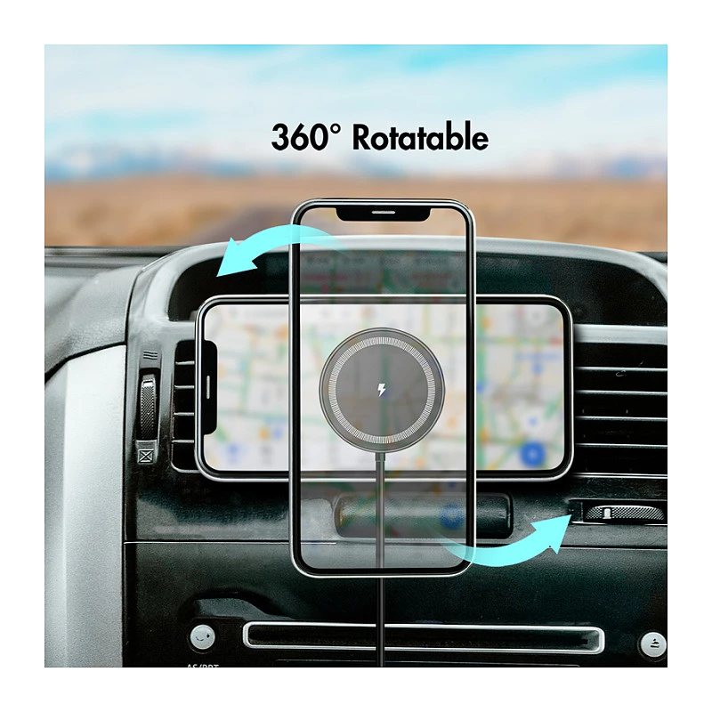 LogiLink Wireless Car Charger with Smartphone Mount 15W, Round Shape, Qi, Automatic Clamping, Air Vent & Suction Cup, Black