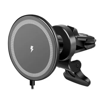 LogiLink Wireless Car Charger with Smartphone Mount 15W, Round Shape, Qi, Automatic Clamping, Air Vent & Suction Cup, Black