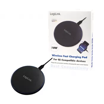 LogiLink Wireless Table Fast Charger 10 W Qi Charging Pad Black