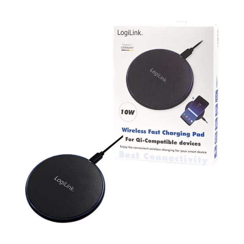 LogiLink Wireless Table Fast Charger 10 W Qi Charging Pad Black