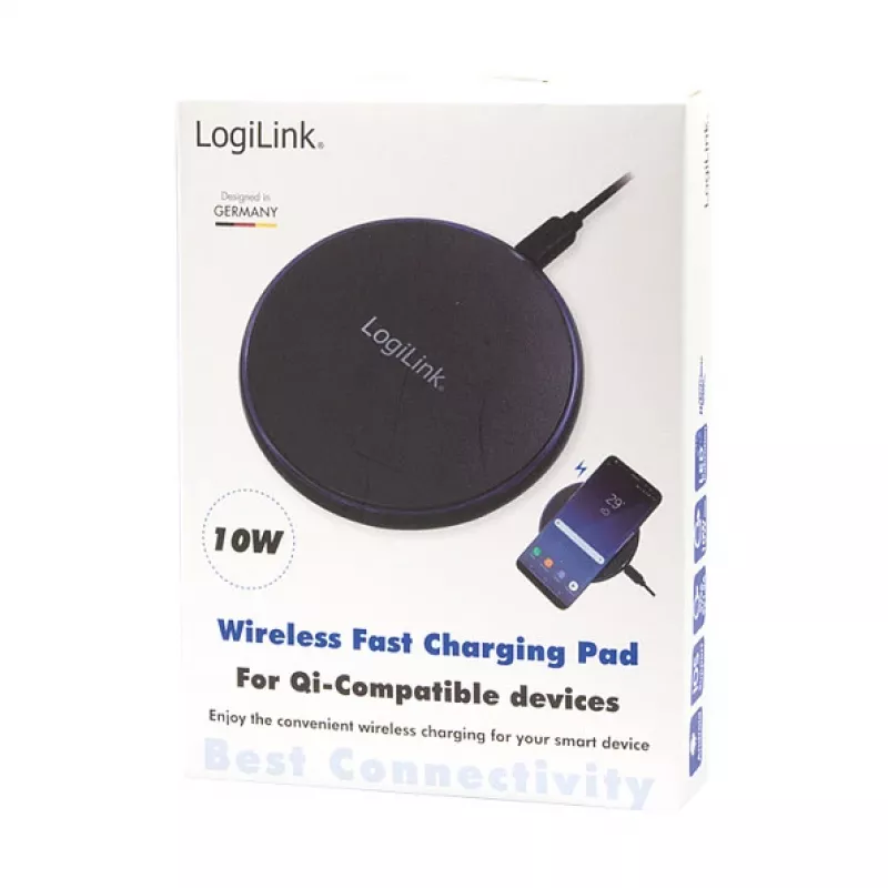 LogiLink Wireless Table Fast Charger 10 W Qi Charging Pad Black