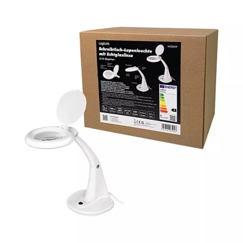 LogiLink WZ0059 LED Magnifying Lamp with Desktop Stand, 3 Diopter (1.75x), 40 SMD LEDs, 6.5W, Daylight White, Black