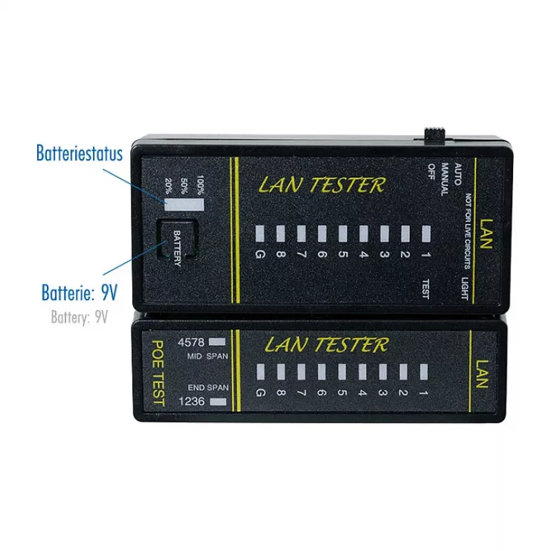 LOGILINK WZ0080 LAN Cable Tester & PoE Finder with Magnet, Flashlight, Backlit LCD, 300m Range