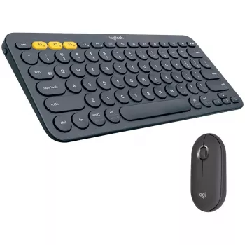 Logitech Pebble 2 Combo Tonal Graphite Wireless Keyboard and Mouse Set, AZERTY French Layout, Bluetooth & Logi Bolt USB Receiver, Quiet Clicks, Multi-Device, Recycled Plastic