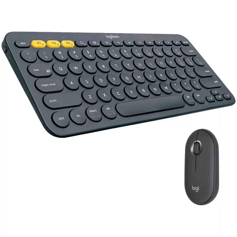 Logitech Pebble 2 Combo Tonal Graphite Wireless Keyboard and Mouse Set, AZERTY French Layout, Bluetooth & Logi Bolt USB Receiver, Quiet Clicks, Multi-Device, Recycled Plastic
