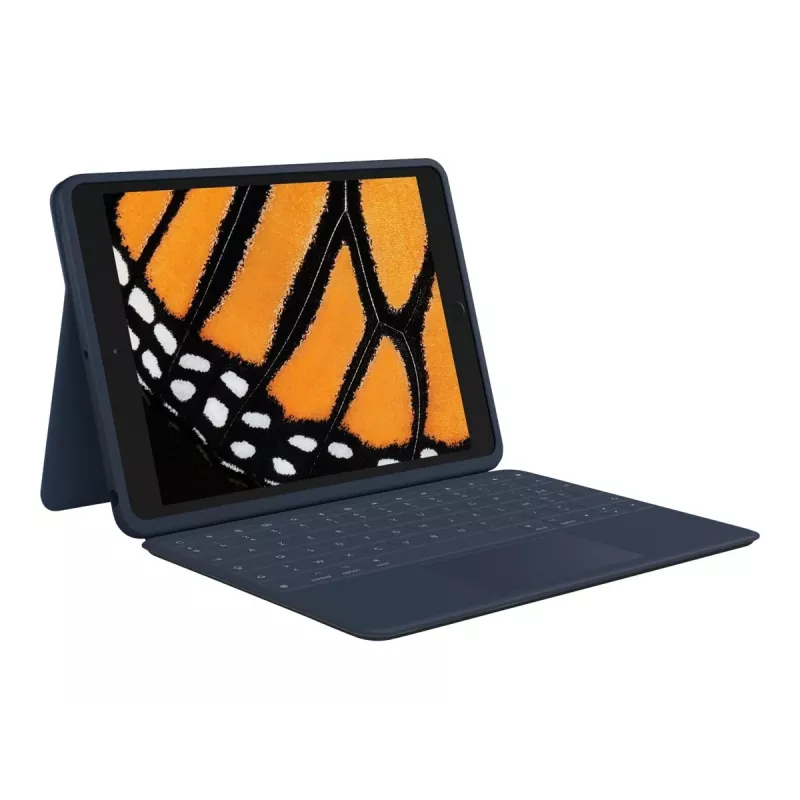 Logitech Rugged Combo 3 Touch for Education - Keyboard and Folio Case - with Trackpad - Apple Smart Connector - AZERTY - French - Classic Blue - for Education - for Apple 10.2-inch iPad