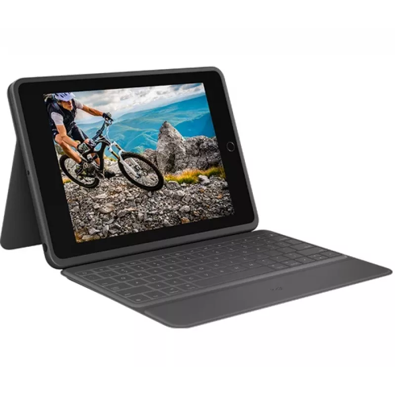 Logitech Rugged Folio Graphite Keyboard Case for iPad 7th/8th/9th Gen - Military-Grade Protection, Smart Connector, Spill-Resistant Keys