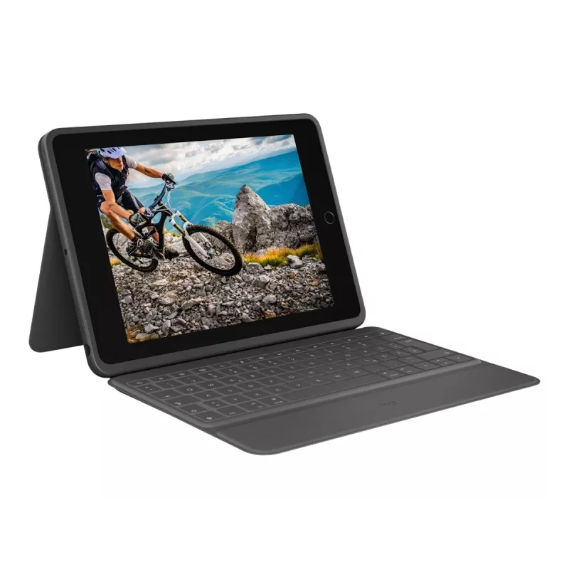 Logitech Rugged Folio Graphite Keyboard Case for iPad 7th/8th/9th Gen - Military-Grade Protection, Smart Connector, Spill-Resistant Keys