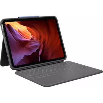 Logitech Rugged Folio US International QWERTY Keyboard Case for Apple iPad 10th Generation (A2696) - Graphite, MIL-STD-810G Drop Protection