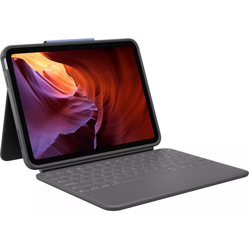 Logitech Rugged Folio US International QWERTY Keyboard Case for Apple iPad 10th Generation (A2696) - Graphite, MIL-STD-810G Drop Protection
